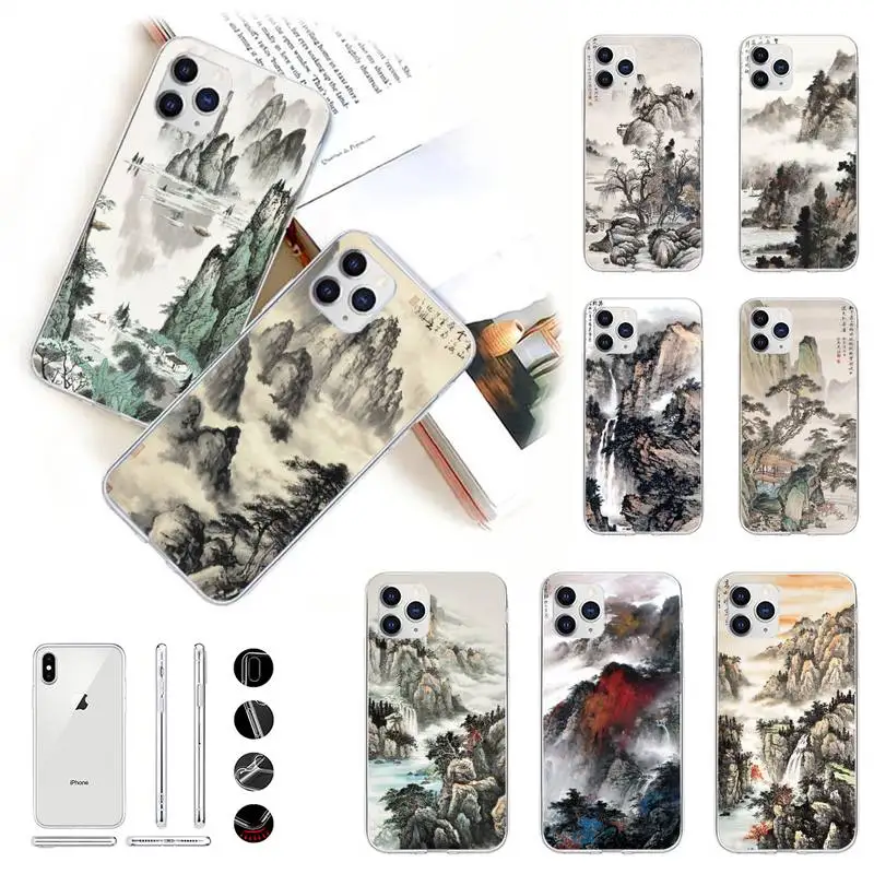 

Chinese style ink Mountains painting art Phone Case for iPhone 11 12 13 mini pro XS MAX 8 7 6 6S Plus X 5S SE 2020 XR case