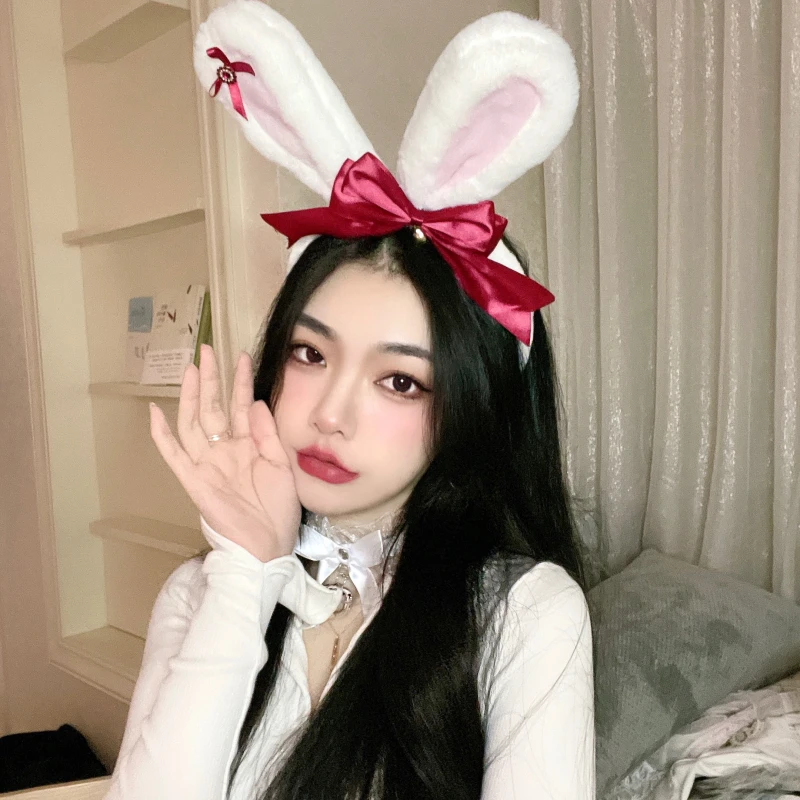 

Sweet Girls Plush Rabbit Ears KC Cute Hair Hoop Lolita Headpiece Women All-match Harajuku Hairdband Soft Sister Hair Accessories