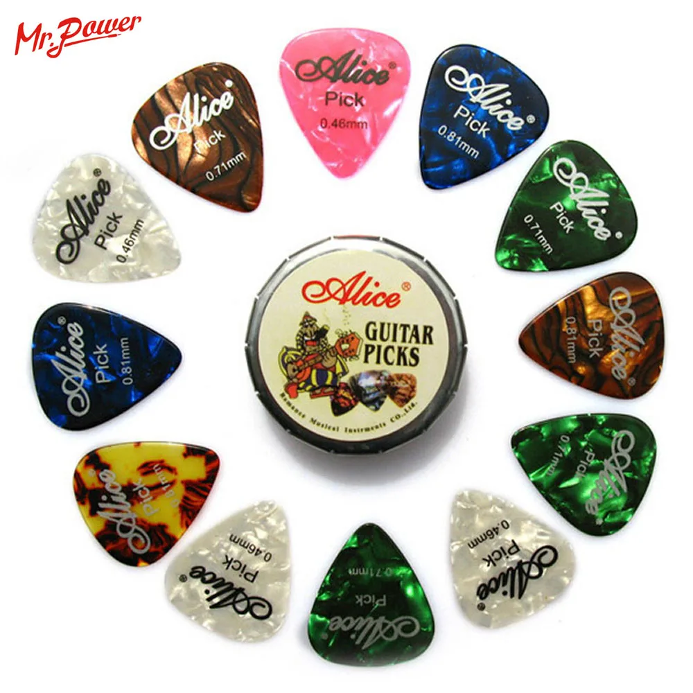 alice celluloid plektren 12 stücke plektrum in mini nette runde zinn metall picks box fall für akustische elektrische gitarre zubehör f