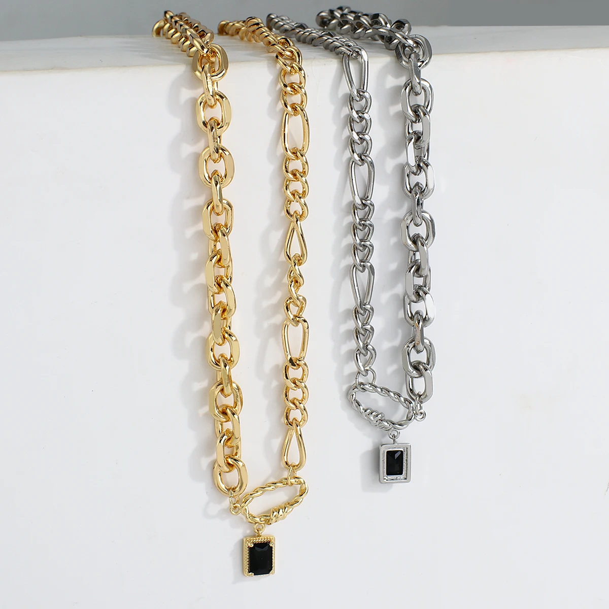 

Flashbuy New Simple Casual Black Square Zircon Metal Chain Necklace for Women Men Personality Minimalist Fashion Jewelry Female