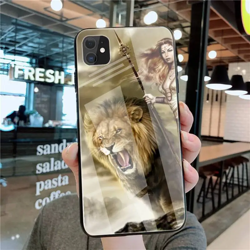 

Domineering Lion Phone Cases Tempered Glass For Iphone6plus 6S 7 7plus 8 X XS XSmax XR 11 12 Pro Max 12mini