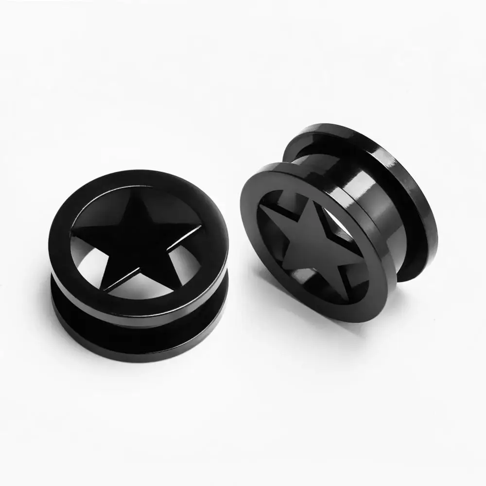 

TOBOSEN 316L Stainless steel Star logo Ear Plugs Piercing Tunnels Expander Ear Gauges Earrings Body Jewelry Pair Selling