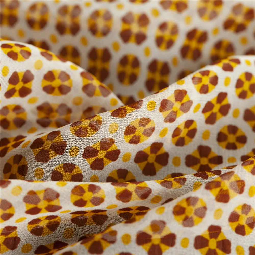 Transparent&ampsheer yellow floral pattern pure silk Georegette fabric sewing for shirt skirt dress scarf craft by the yard | Дом и сад