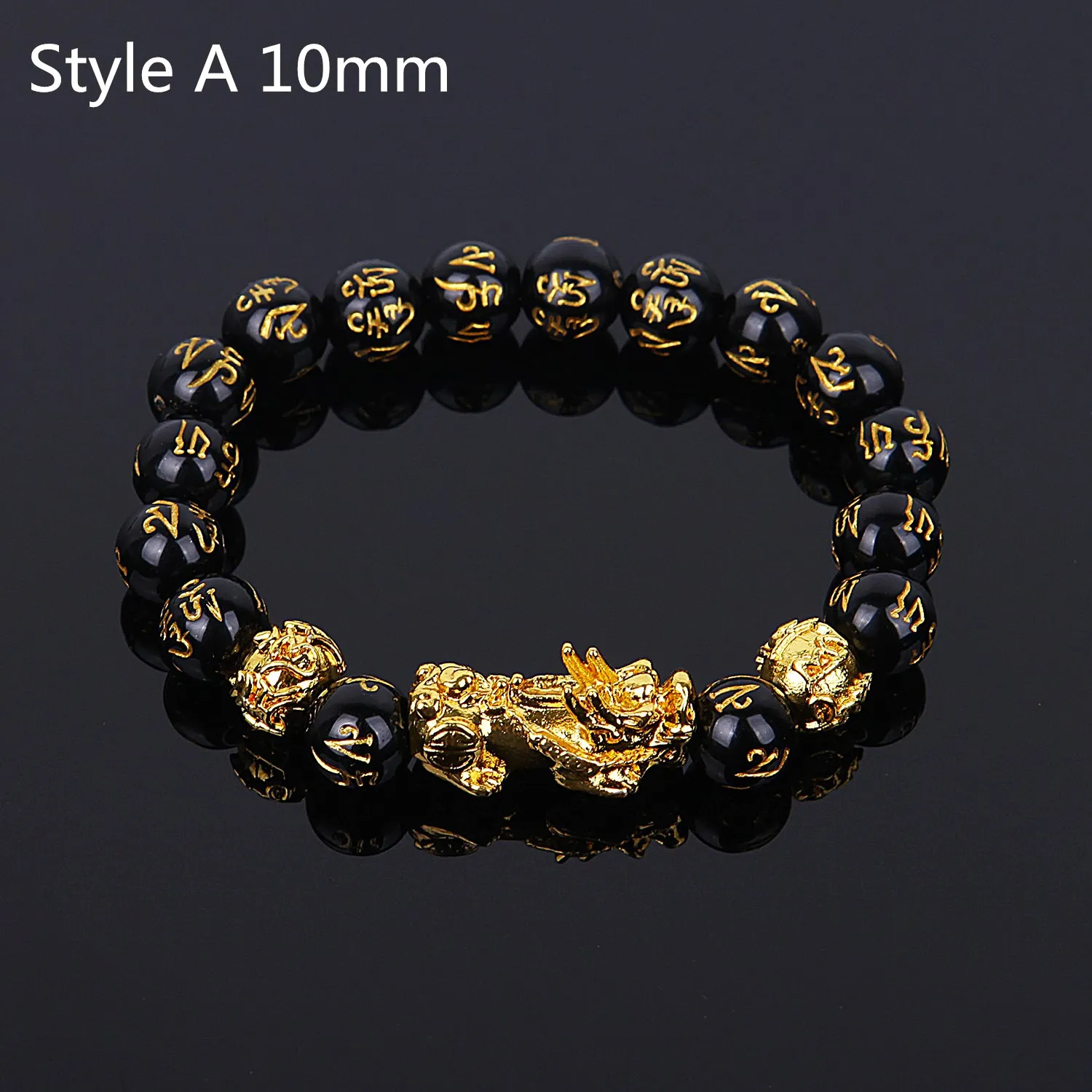Style A10mm Фэн-шуй, черные бусы, сплав, богатство, браслет унисекс-браслет, золото, черный, Pixiu, богатство и удача, женский, мужской браслет - Окраска металла: Style A10mm