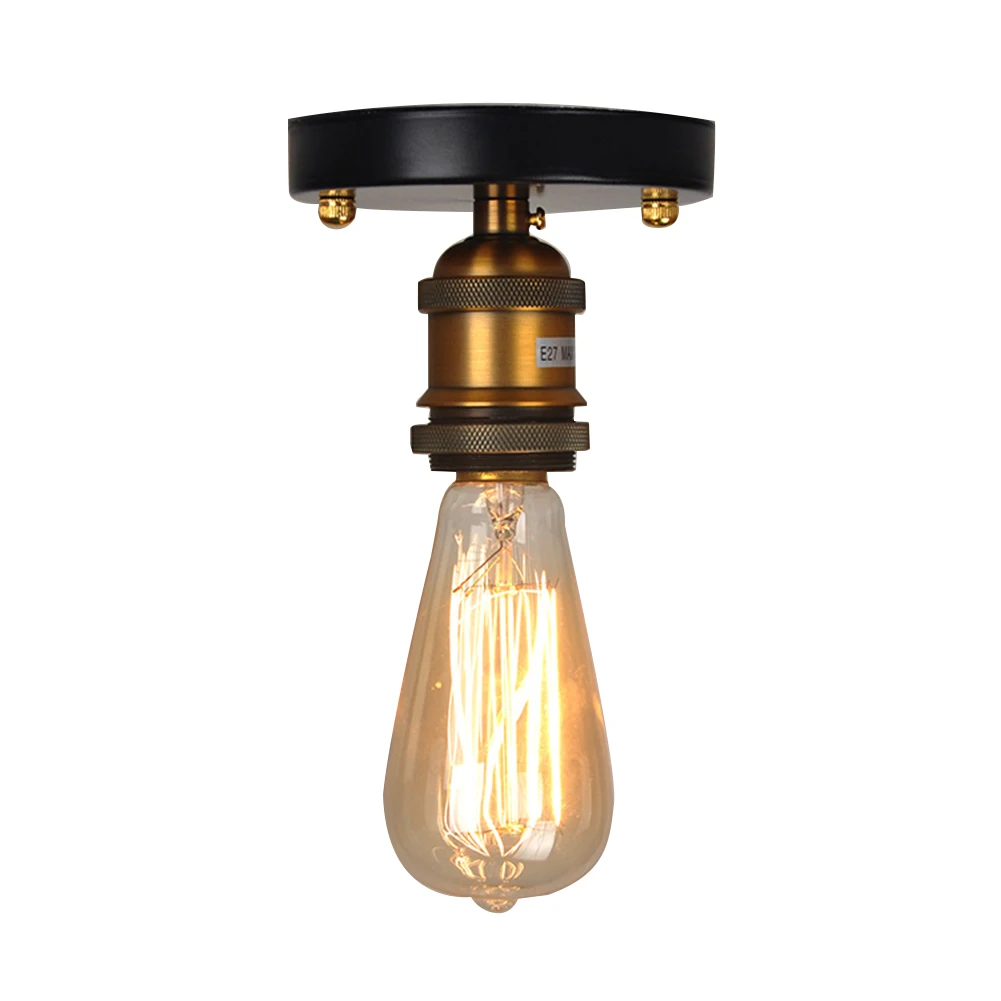 

E27 Retro Hallway Loft Bedroom Ceiling Light Hotel Semi-Flush Mount Durable Industrial Cafe Decoration Copper Head Living Room