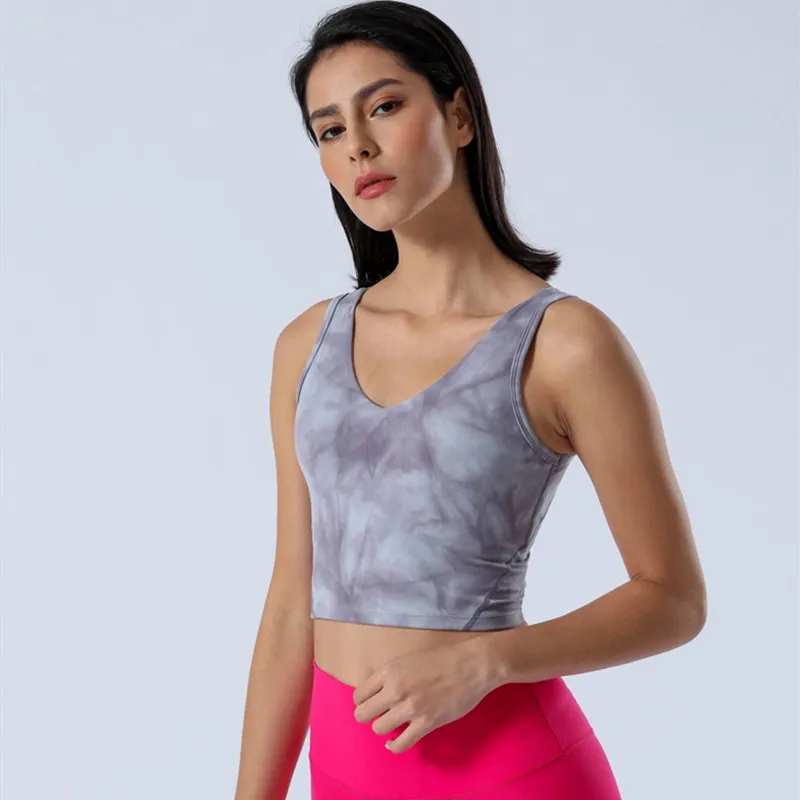 

Summer Vest Style Women Sports Bra 2021 New Tie Dye Elasticity Tight Yoga Vest Women Sleeveless Beautiful Back Workout Tank Top
