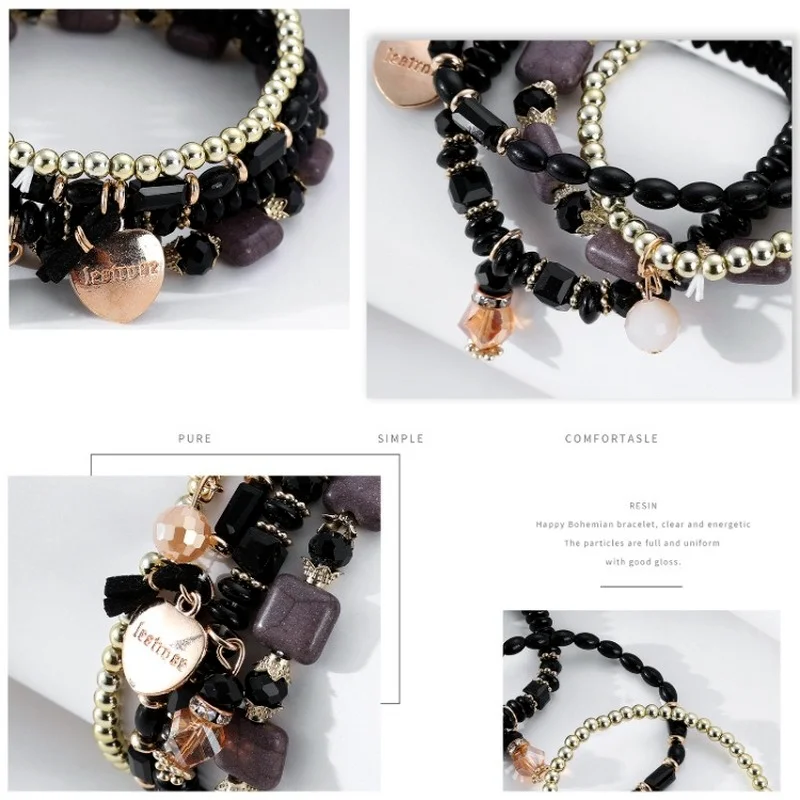 

2021 New Bohemian Bracelet Love Heart with Pendant Multiple Beaded Bracelets Ethnic Scenic Area Gift Jewelry