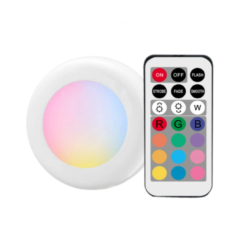 Светодиодный светильник на батарейках RGB цвет Шайба светильник s затемнения под полкой кухонный счетчик светильник ing пульт дистанционного управления ночной Светильник