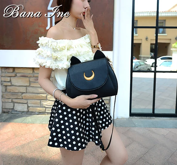 

Summer Sailor Moon Ladies Handbag Black Luna Cat Shape Chain Shoulder Bag PU Leather Women Messenger Crossbody Small Bag