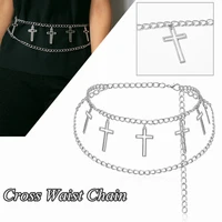 two layer gold silver waistbands metal cross hollow tassel waist chain simple fashion women clothing accessories