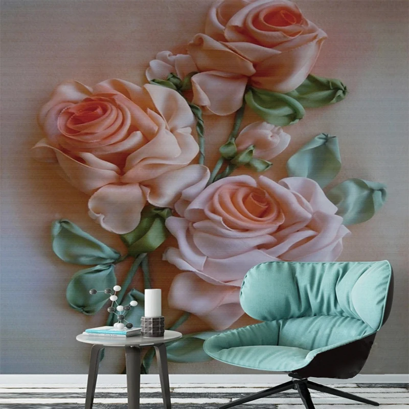 

Custom 3D Photo Modern Romantic Pink Rose Flowers Wallpaper Bedroom Living Room Entrance Corridor Background Wall Large Murals