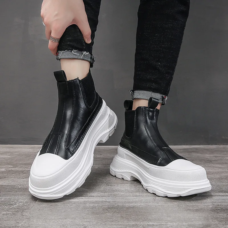 Men's Ankle Boots Autumn New Thick-soled Boots High Top Casual Chelsea Boots Increased Mens Platform Shoes Cowboy Boots