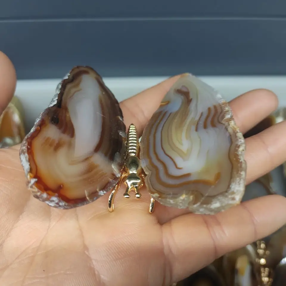 

1pcs Natural Agate Slice Butterfly Stones Quartz Home Decor Gift