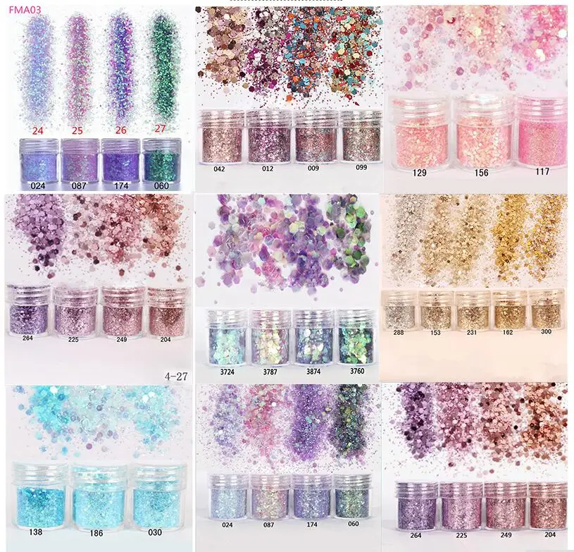 Набор из 4 коробок голографический блестящий порошок голографическая блестящие