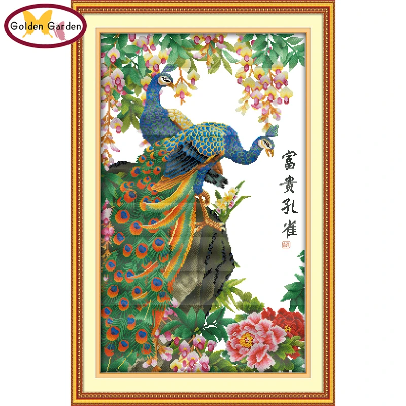 

GG Wealth Peacocks Pattern DIY Handmade Craft Needlework Cross Stitch Set Embroidery Kit Animal Design Stitching Home Decor