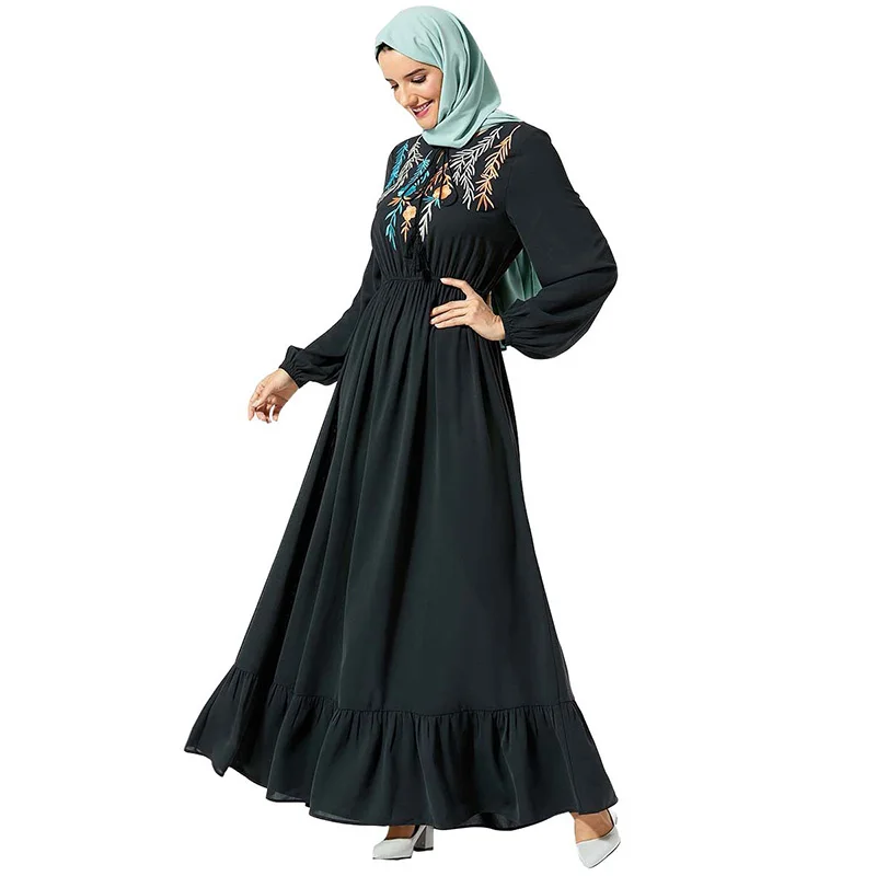 Платье абайя в национальном стиле, мусульманское Плиссированное с вышивкой и поясом, мечеть Дубая, Саудовская Аравия, женское консервативн...