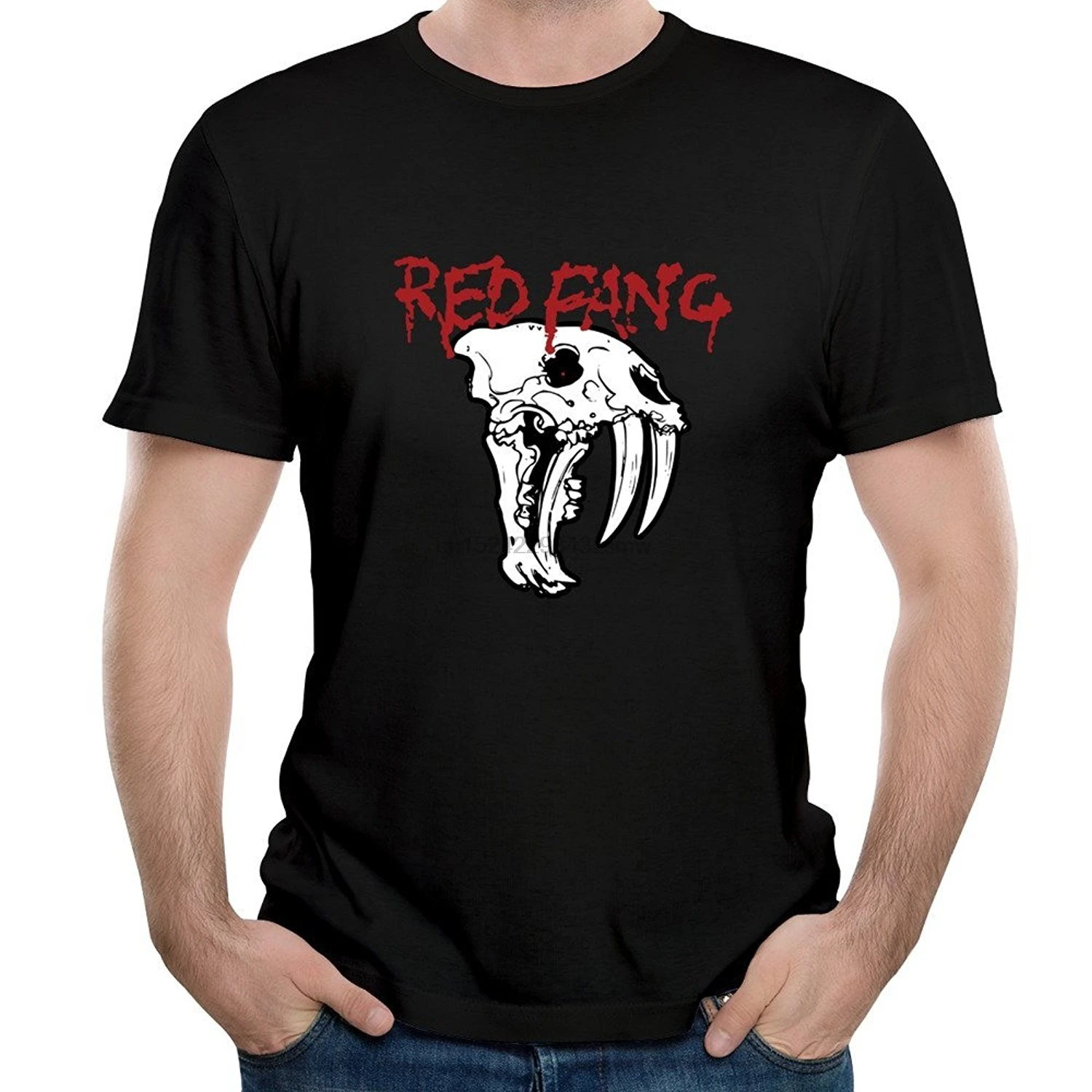 

Comfortable Crew Neck Men Short Gift Band Red Fang With Skull Prehistoric Dog District Shirts