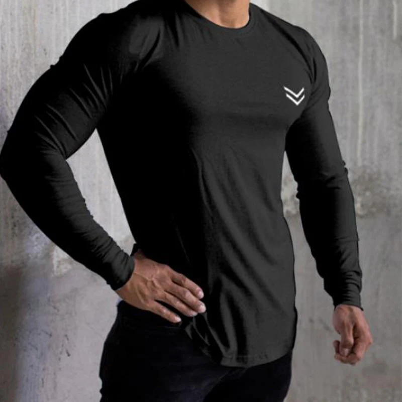 Повседневные рубашки для мужчин облегающая футболка с длинным рукавом занятий