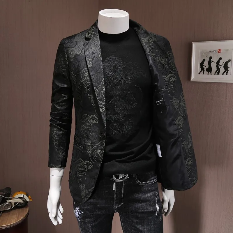 Новая мода Slim Fit бизнес стиль мужская куртка с вышивкой вечерние костюм пальто на