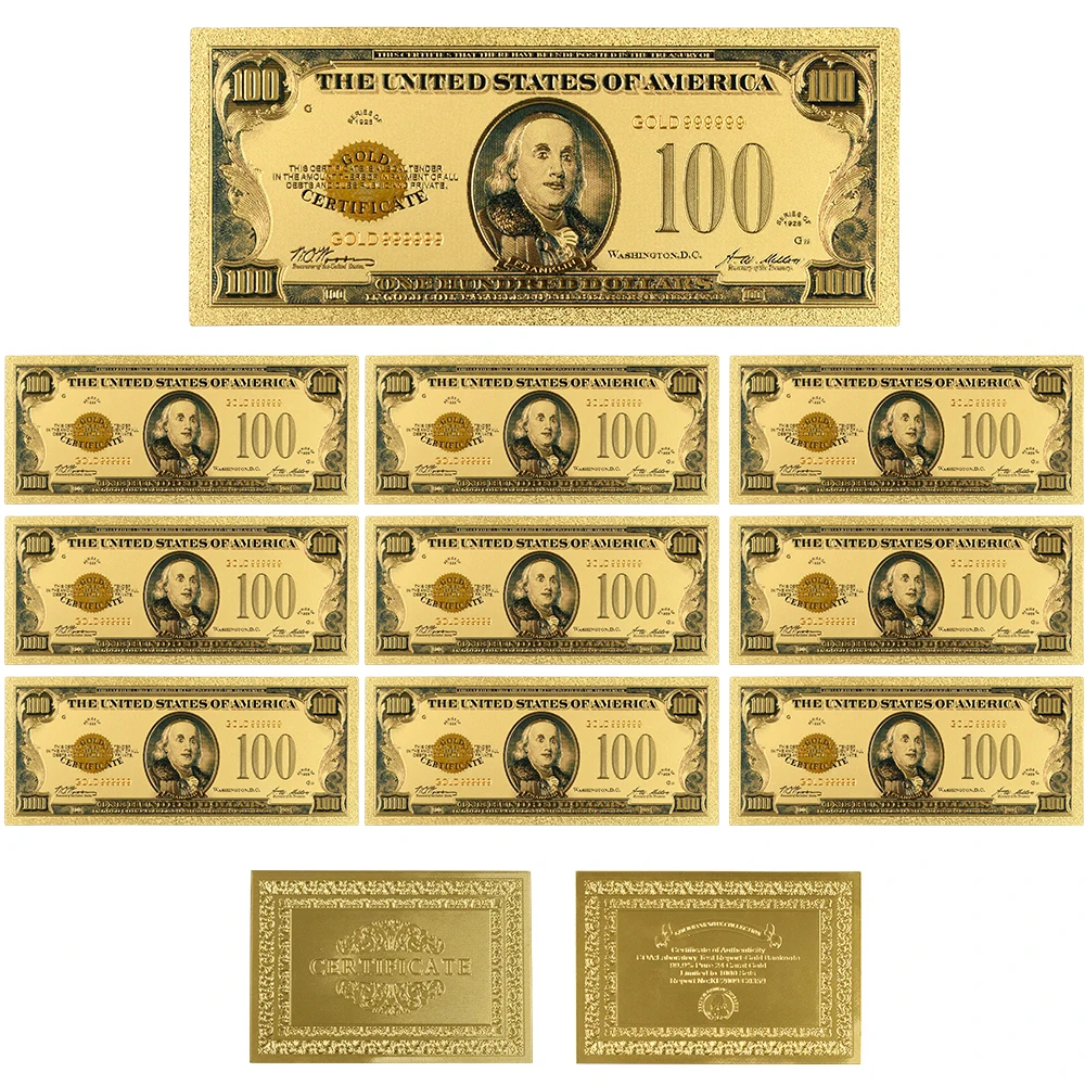 10 Pcs/lot 1928 Year Colorful Gold Banknote Creative 100 Dollar Fake Money Hot Sale Paper Money Souvenir Gifts Freeshipping
