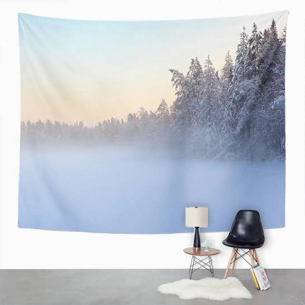 

Light Blue Tapestry Winter Lake Tapestry For Bedroom Room Decor Wall Hanging Wall Art Tapestry Picnic Mat Beach Towel Bed Cover