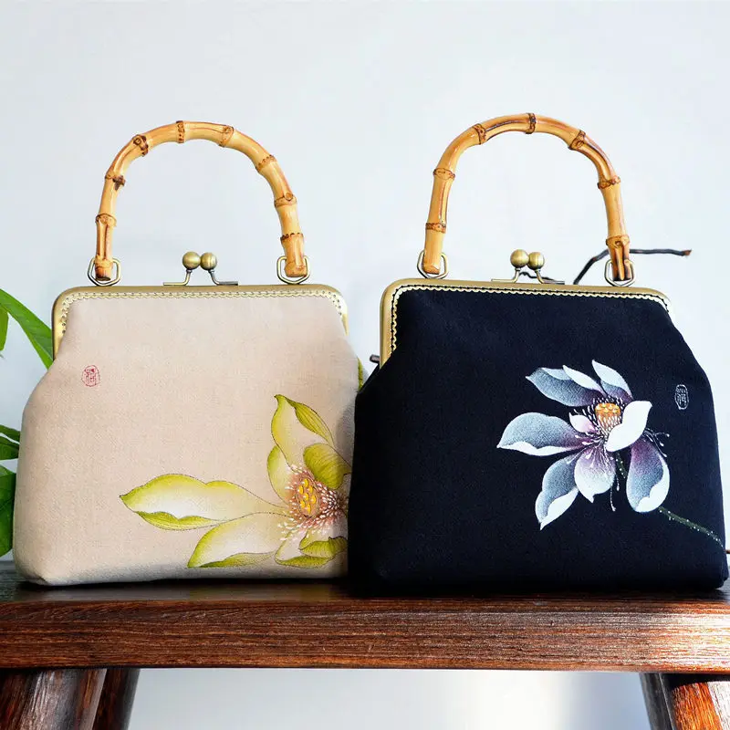 

Высококачественная оригинальная сумка ручной работы 2020 новая стильная ретро сумка Hanfu Cheongsam с бамбуковыми ручками хлопковая льняная женска...