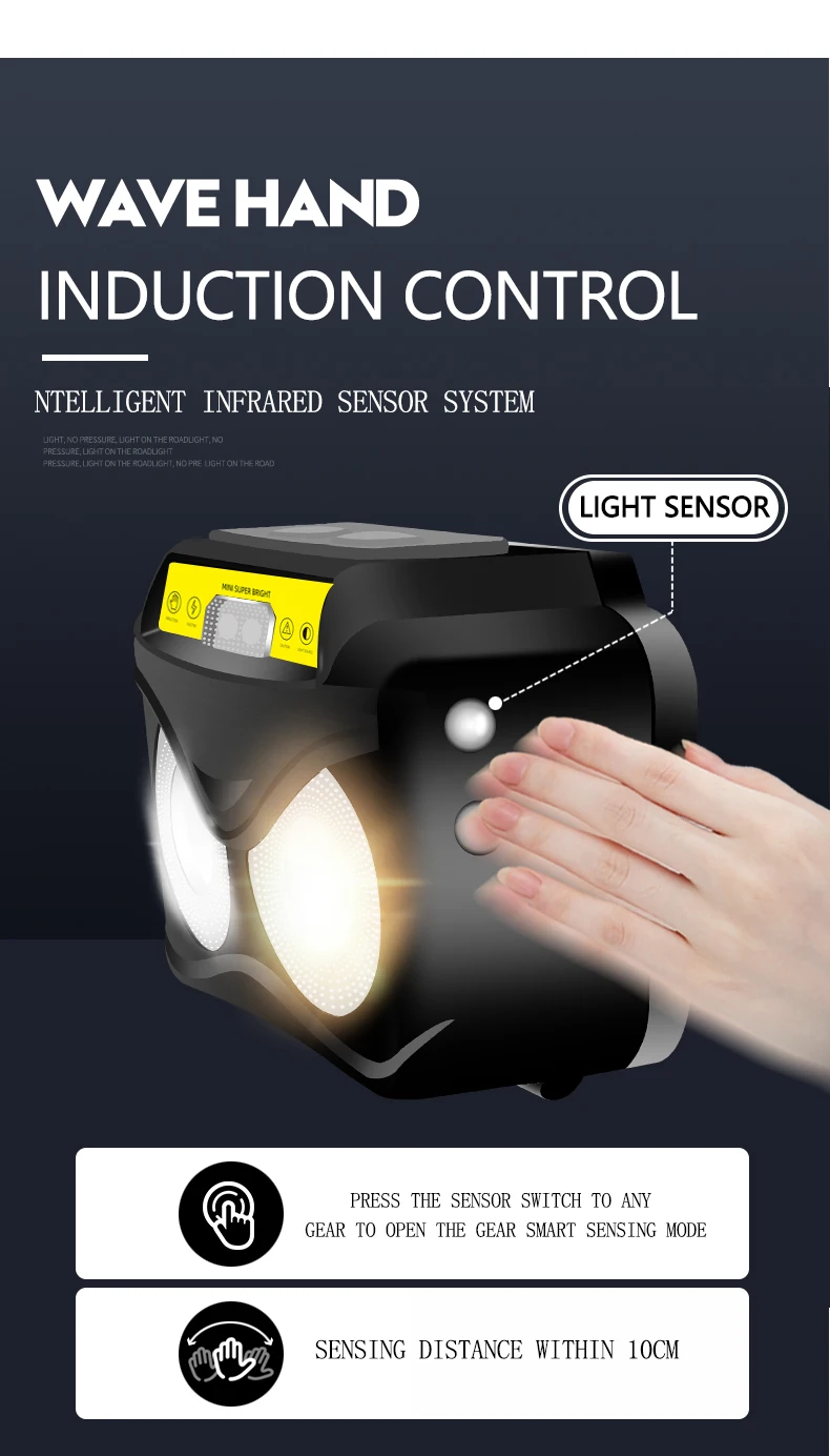 

Multifunctional sensor light headlight XPG+COB yellow light+LED Built-in USB rechargeable battery 6-speed IPX65