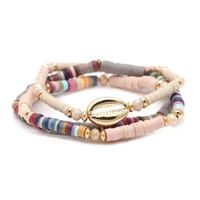 boho multicolor 4mm polymer clay heishi beads cowrie seashell crystal stretch bracelet women girl new fashion surf jewelry gift