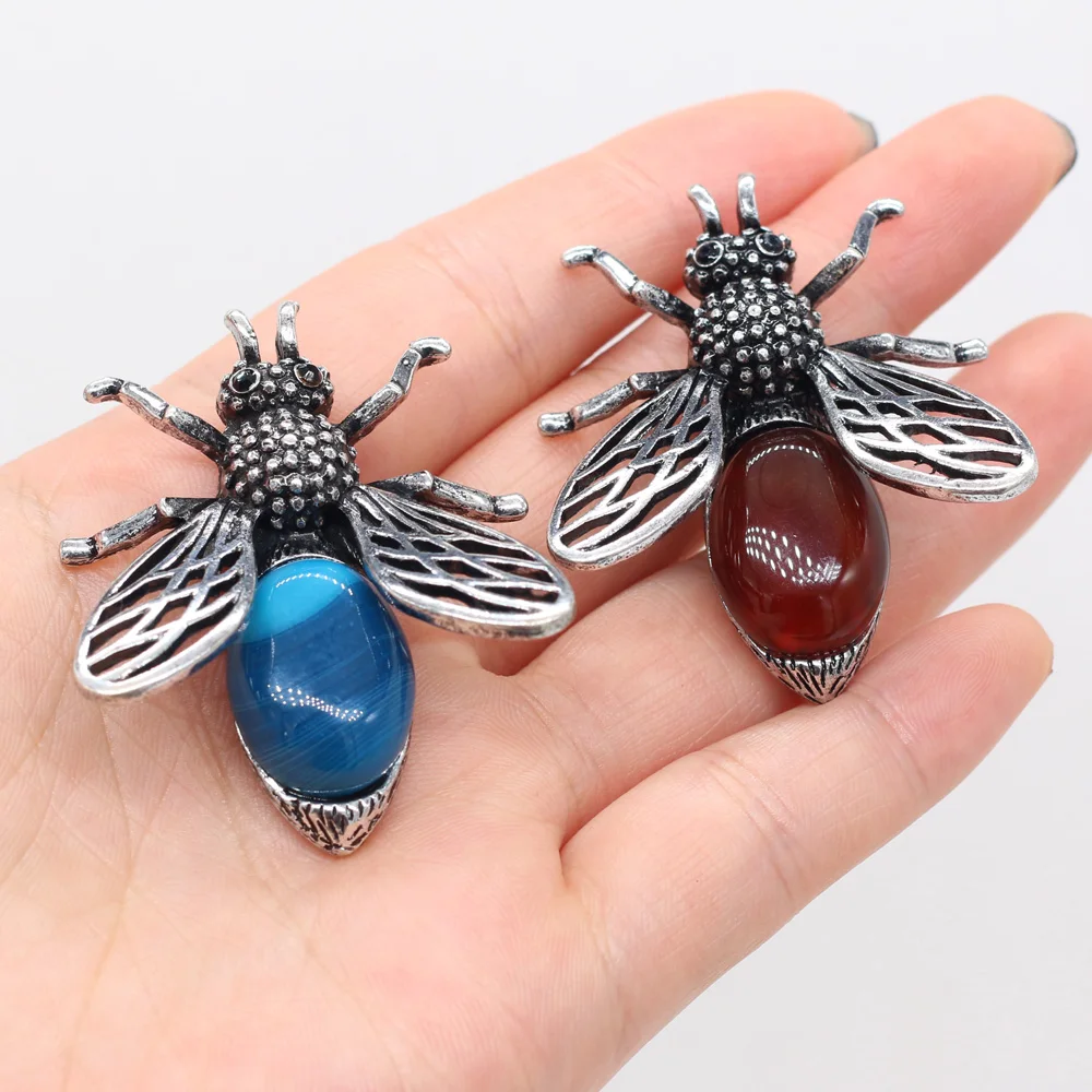 

Natural Semi-precious Stone Insect Brooch Pins Badge Alloy Amethysts Shell Pendant for DIY Making Jewelry Clothing Accessories