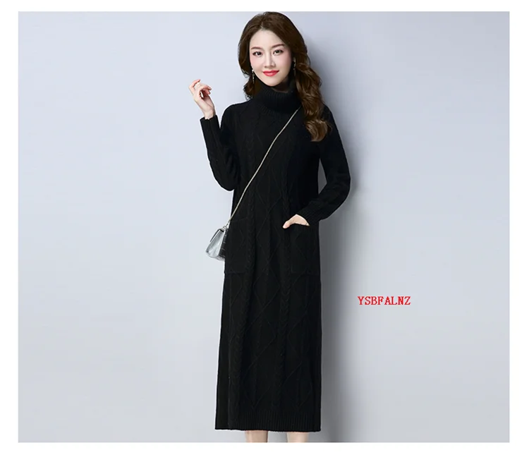 brown cardigan 2022 Autumn Winter Turtleneck Knitted Women Fashion Long Sweater Dresses Female Warm Long Sleeve Casual M-5XL Pullover Jumper brown sweater