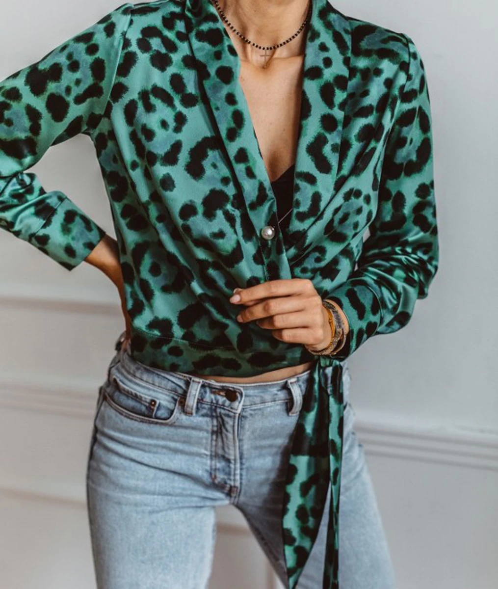 Женская офисная блузка с леопардовым принтом повседневная винтажная рубашка