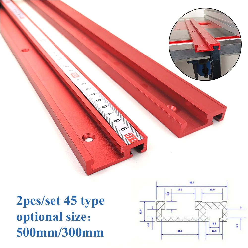 

Aluminum Alloy 45 Type T-track T-slot Miter Track Woodworking DIY Tool 300 500mm 2*45 Type T-slot Miter Track (Without Ruler)