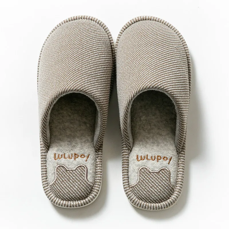 

Male Autumn And Winter Slipper Stripe Print Household Cotton Shoes Men Home Indoor Soft Shoes Antiskid Simple Slipper Shoes