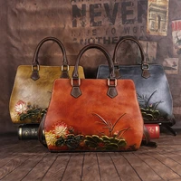 womens bag retro genuine leather shouder bags for women new handmade embossing handbag large capacity casual bag female