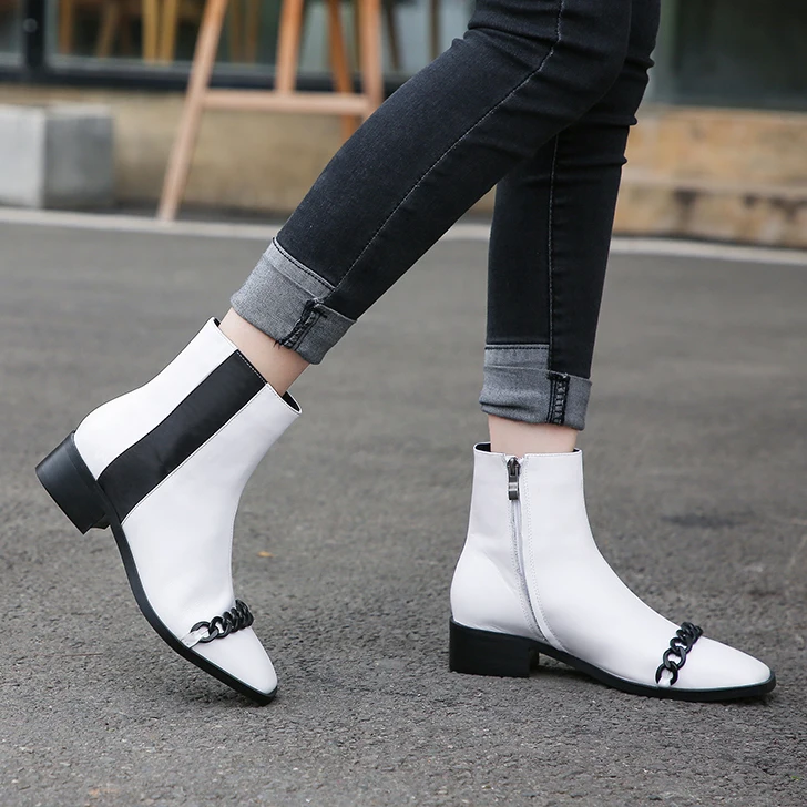 Tanariya/Новое поступление обувь женские ботинки ботильоны с цепочкой на молнии