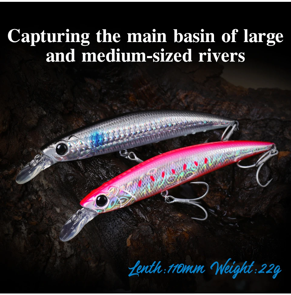 

TSURINOYA 18pcs 11cm 22g Sinking Minnow Saltwater Fishing Lure DW77 Large Trout Pike Seabass River Lake Hard Baits Jerkbait