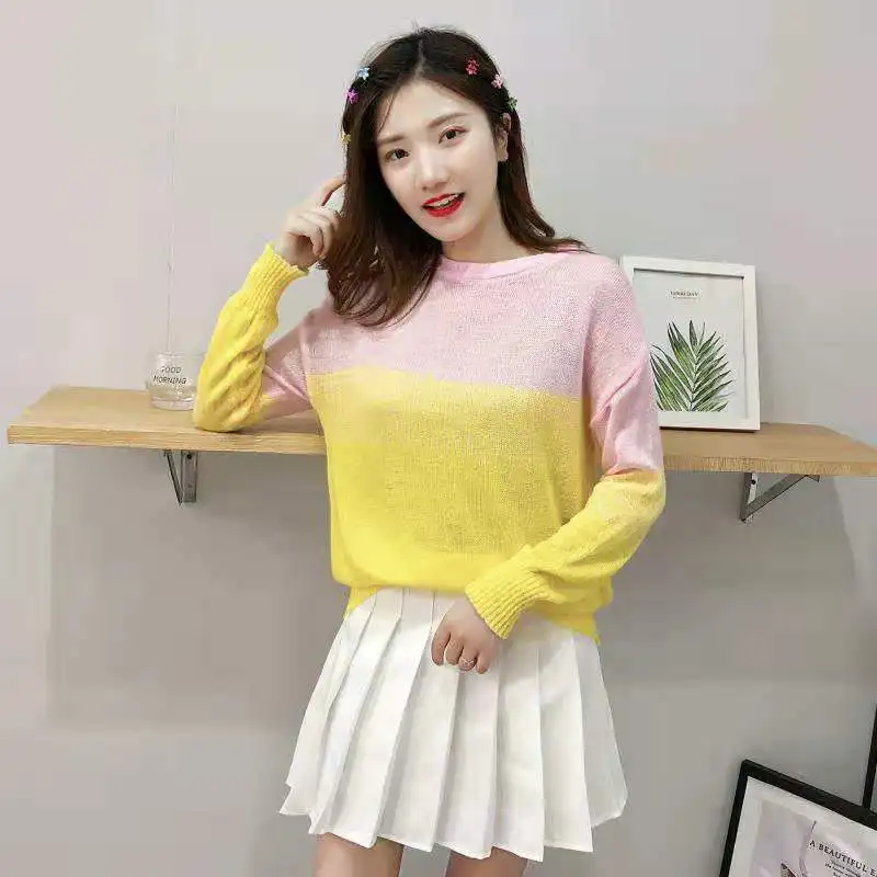 2019 autumn women's sweater small fresh mohair gradient color base loose hood large size shirt thin | Женская одежда