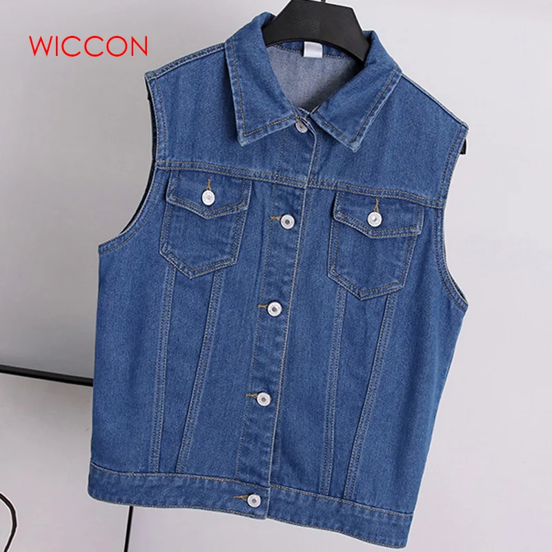 Женский укороченный джинсовый жилет красно синяя Базовая джинсовая куртка без