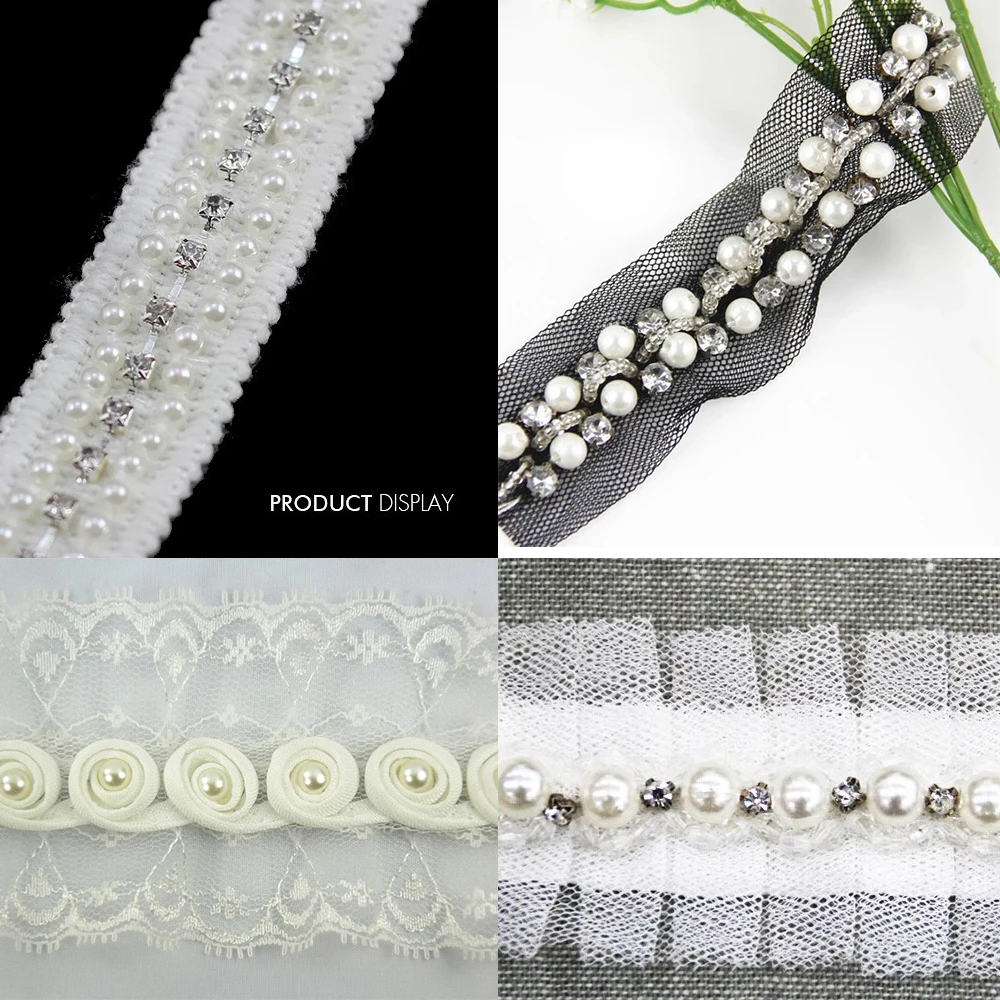 

Украшение из бисера с белым жемчугом и кристаллами, тесьма, кружевная лента, венецианская декоративная аппликация, отделка декольте, шитье ...