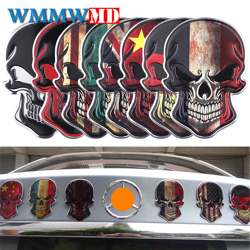 

9CMX6.2CM USA Germany Italy France UK Flag Camo Creative Skull Reflective Personalized Car Stickers Motorcycle Decals