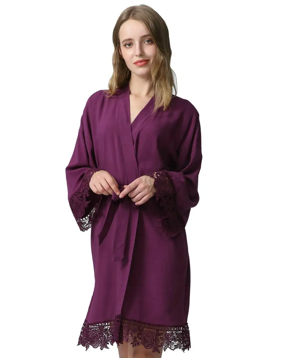 design 2 purple Owiter хлопок невесты Кружева Халаты w/Обрезка женские свадебные короткие халаты белье одежда платье сексуальные ночные сорочки - Цвет: design 2 purple