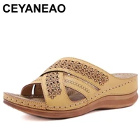 ceyaneaowomens beach slippers 2021summer women lady retro stitching color casual beach embroidered sandals femmes sandales shoe