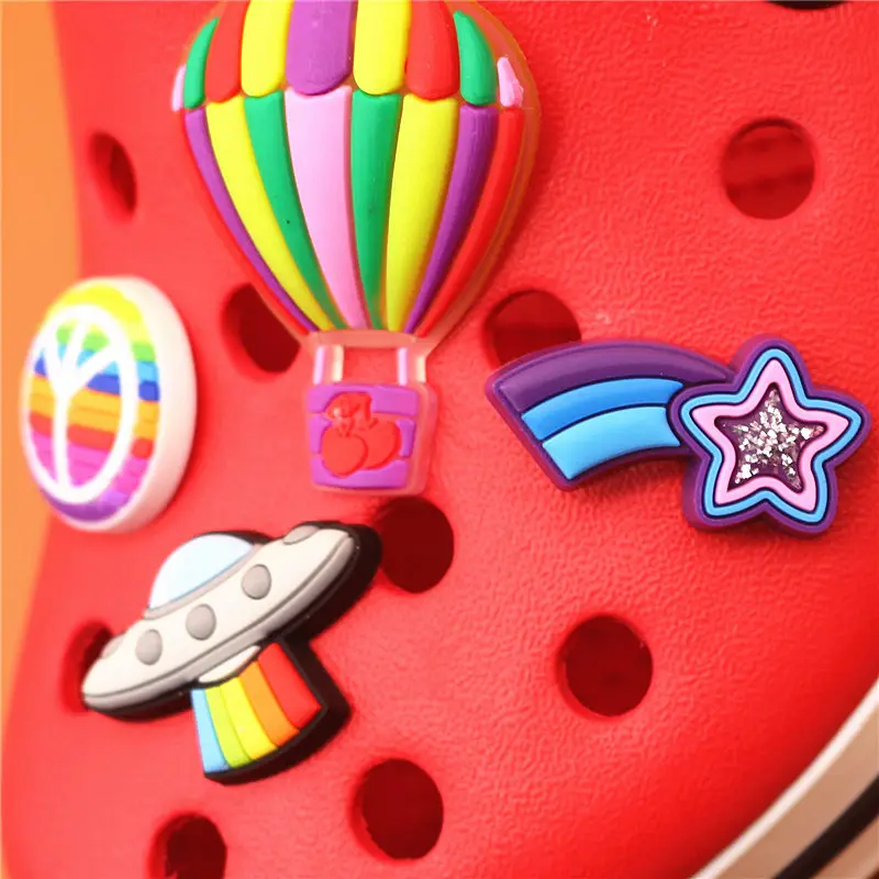 Single Sale 1pc Original Shoe Charms Shooting Star UFO Peace Balloon Shoe Accessories Buckle Decorations Fit Croc JIBZ Kids Gift