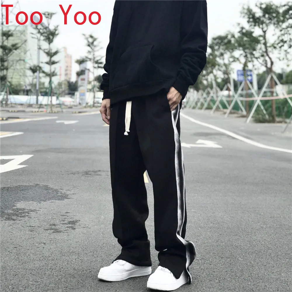 

Striped Loose Straight Pants Men's European and American slacks with a slit Harajuku fashion pants mens clothing jogger men