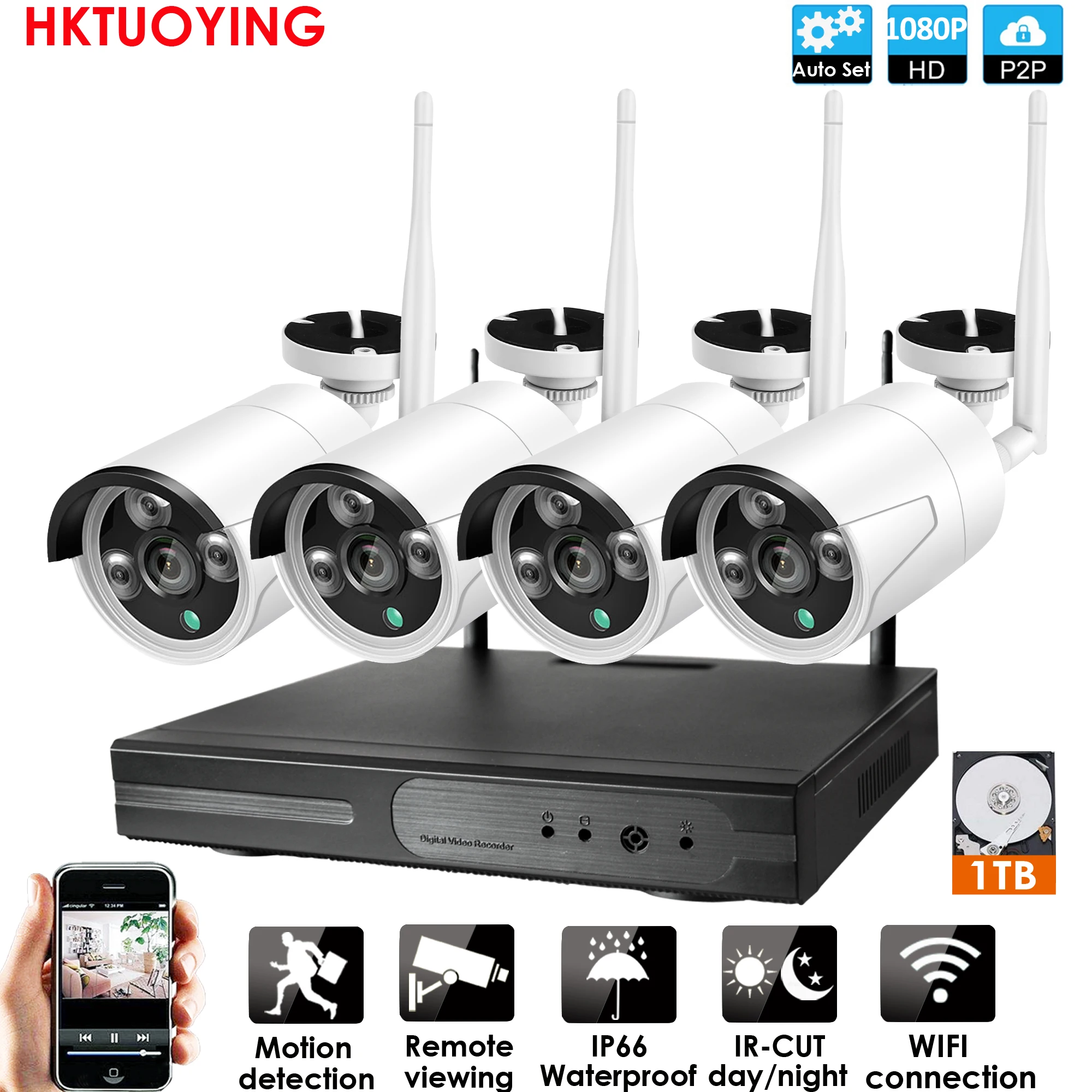 Беспроводная инфракрасная камера видеонаблюдения 4 канала 1080P HD NVR P2P подходит для