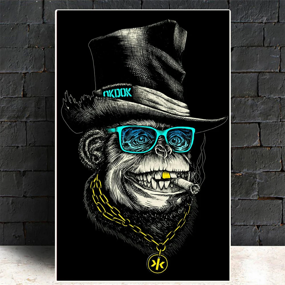 

Funny Gorilla Art Paintings Homor Black Animal Monkey Canvas Picture Frameless Wall Art Modern Decoration for Home Room