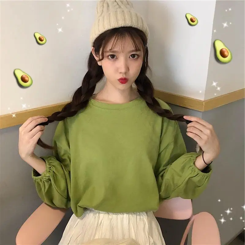 

Loose and lazy top spring and autumn large Lantern Sleeve versatile long sleeve T-shirt women's fashion