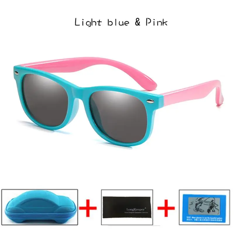 Light Blue Pink Поляризационные детские солнцезащитные очки longkeader для мальчиков и девочек, небьющиеся Защитные солнцезащитные очки TR90 UV400 очки с коробками - Цвет линз: Light Blue Pink