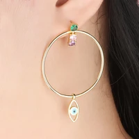 gold copper colorful movable cubic zirconia hanging eyes big round earrings fashion female party gift for womens fashion jewelry