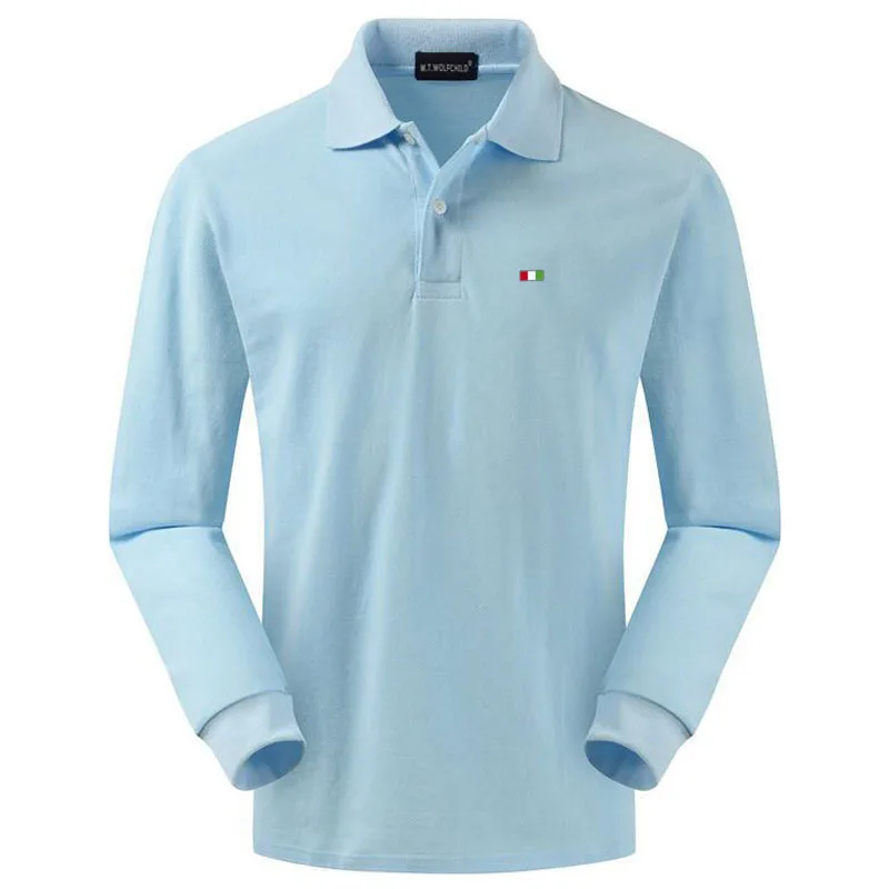 Рубашка-поло мужская с длинным рукавом 100% хлопок Повседневная модная одежда топ